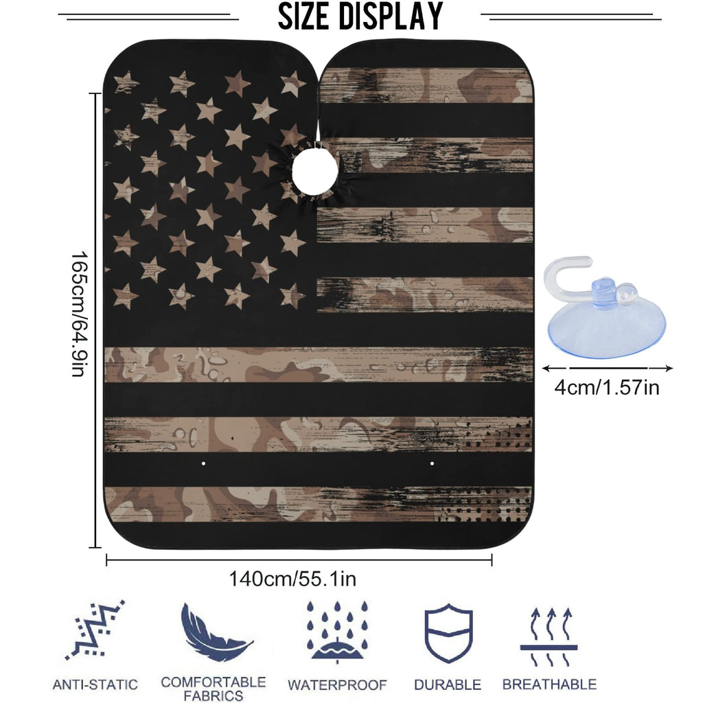 Visesunny Barber Cape with American Flag & Desert Camouflage - Polyester Hair Cutting Salon Apron, Anti-Static, Water-Resistant Shaving Cloth & Beard Shaving Bib