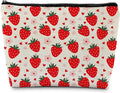 Supwhd Cut Red Strawberry Makeup Bag Portable Cosmetic Bag Zipper Pouch Toiletry Bag for Purse, Strawberry Stuff Gifts for Women Girls