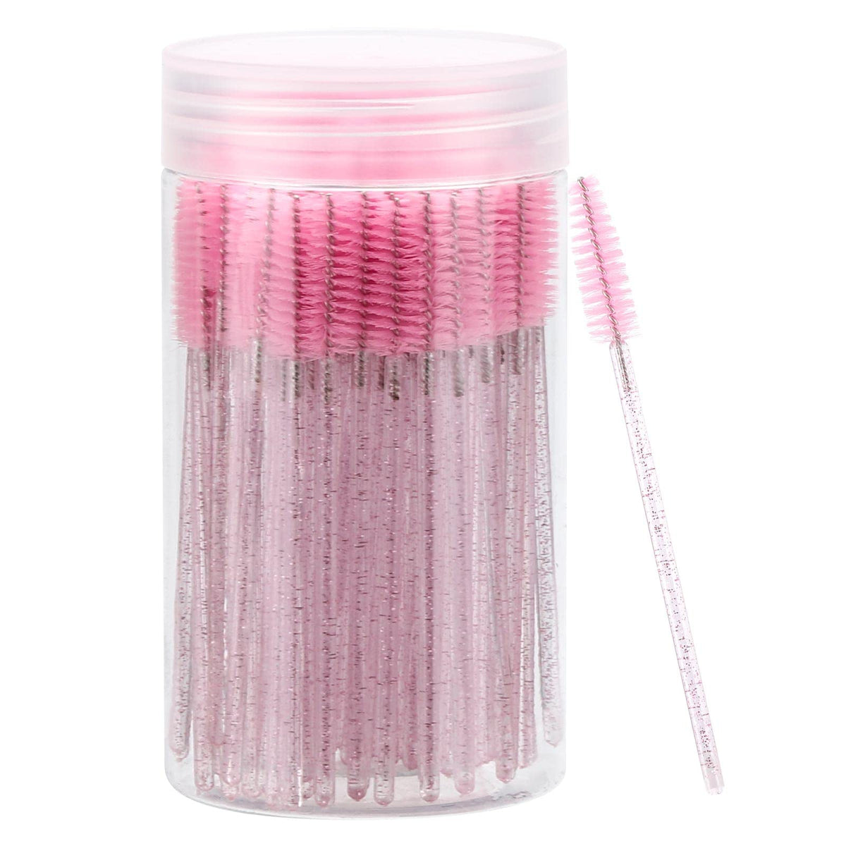 100 Pcs Disposable Eyelash Brush, Mascara Wands Makeup Brushes Applicators Kits for Eyelash Extensions, Eyebrow Brush with Container (Pink, Black)