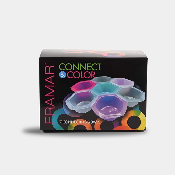 FRAMAR Connecting Hair Dye Bowl Set – Hair Color Bowls For Hairstylist, Salon Color Bowls, No More Spilled Color, Avoids Bowls Tipping, Non-Slip Rubberized Base – 7Pc