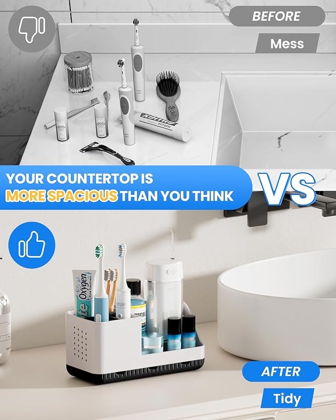 Homtalker Toothbrush Holders for Bathroom Counter - Detachable Bathroom Organizer and Storage Electric Toothbrush and Toothpaste Holder, Bathroom Decor Accessories for Countertop, Shower, Sink