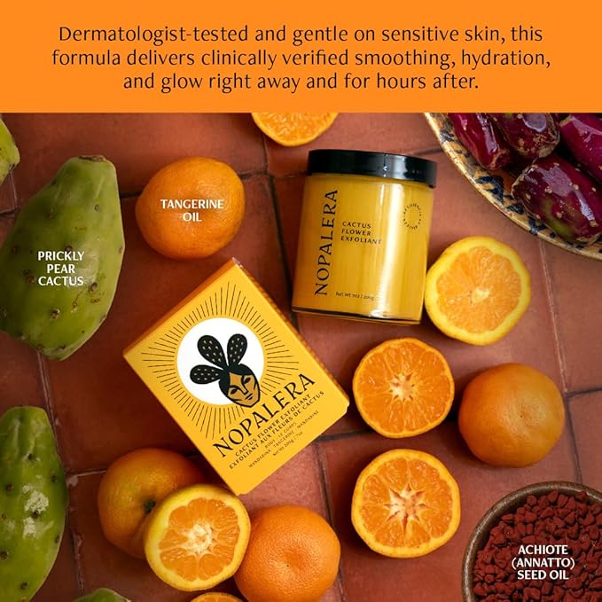 Nopalera Cactus Body Polish, Tangerine, 3-in-1 Clean Beauty, Oil Cleanser, Exfoliant and Body Moisturizer with Cactus Oil, Dermatologist-Tested, 6 oz