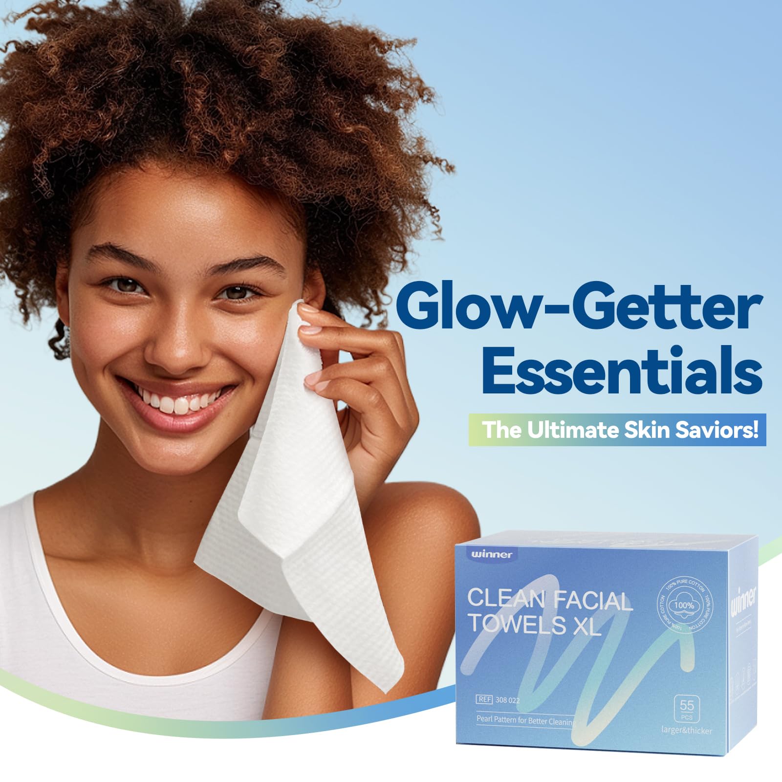 Winner XL Disposable Face Towels, 100% Cotton, 55 Count (Pack of 1)