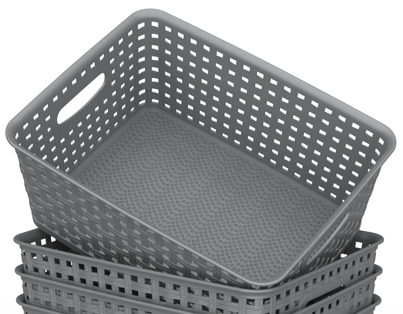 WYT Weave Storage Organizer Baskets, Grey 6-Pack Plastic Woven Baskets, 10.1" x 7.55" x 4.1"