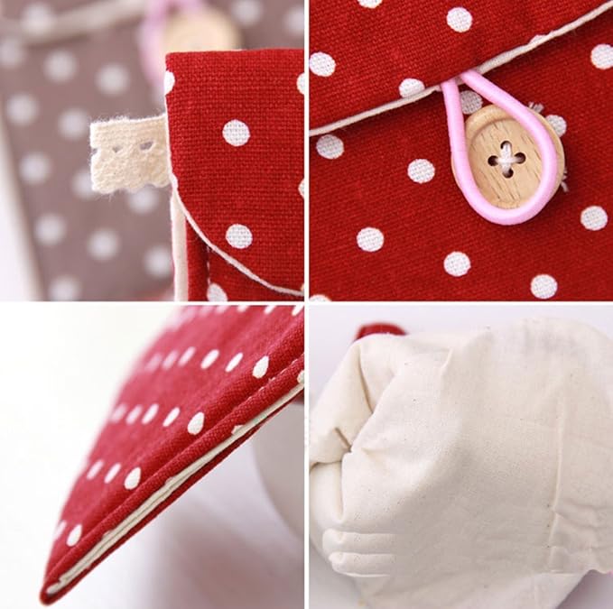 2 Pcs 1 Red and 1 Blue Sanitary Napkins Bag Menstrual Cup Pouch Nursing Pad Holder Cute Polka Dot Cotton 4.7x4.7 inch Washable Organizer Storage