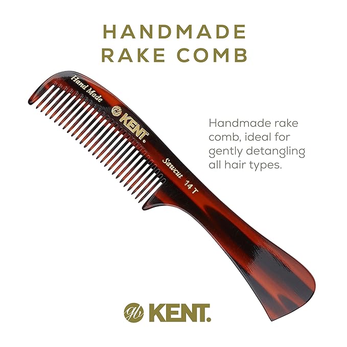 Kent 14T Hair Detangling Comb, Wide Tooth Comb for Long Hair, Wet and Dry Handmade Detangler for Women, Saw-Cut and Hand Polished Made in England