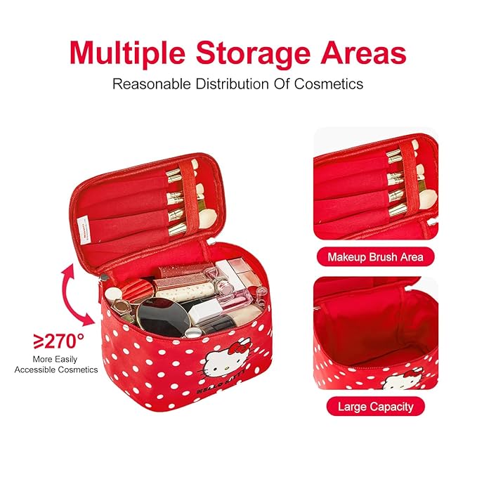 Vimanllie Large Travel Makeup Bag Cosmetic Bags with Dedicated Brush Holder, Portable Toiletry Organizer with Handle for Girl,Cute Storage for Women
