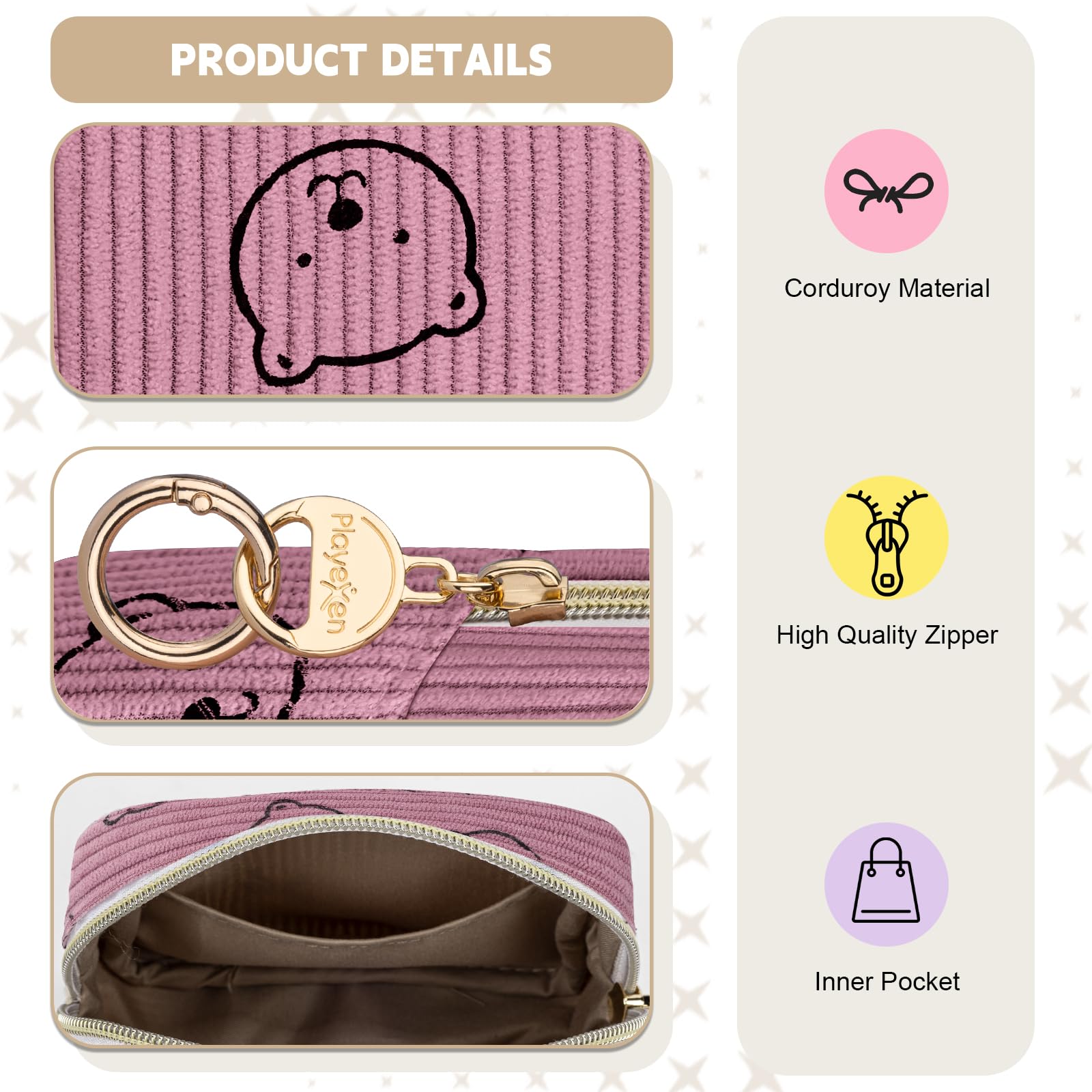 Playexen Period Bag for Teen Girls, Corduroy Sanitary Napkin Storage Bag, Menstrual Pad Pouches Tampon Holder for Purse (Bears-Pink)