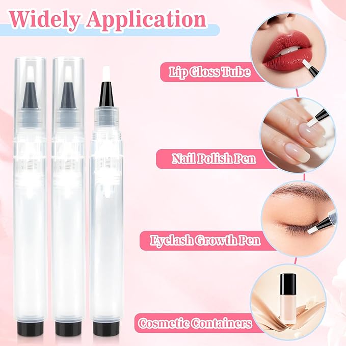 RAQEHO Cuticle Oil Pen Refillable - Empty Nail Oil Pen with Brush Tip Reusable Press Applicator Transparent Cosmetic Containers for Nail Oil Eyelash Growth Liquid Cosmetic Lip Gloss (3 Pack 6ml)