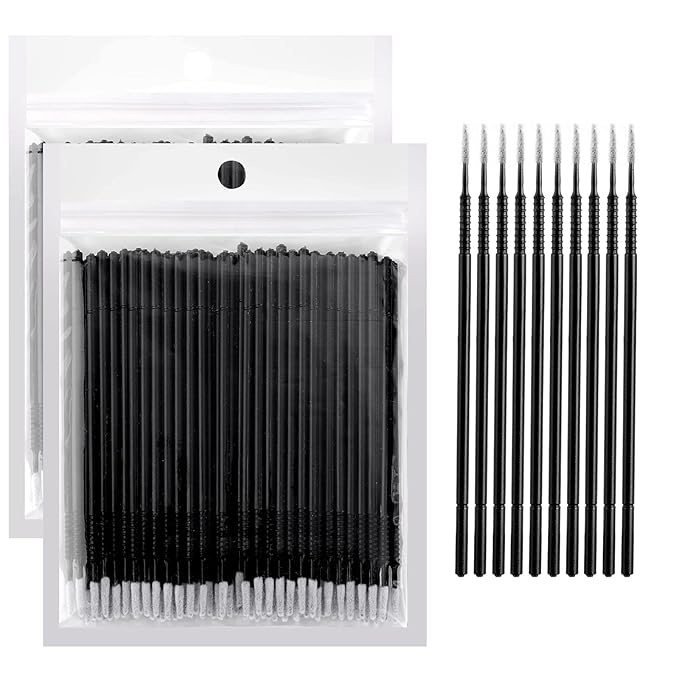 Dming 200PCS Micro Applicators Brushes Mini Cotton Swabs Remove Grafted Eyelash Glue Dedicated Brush Disposable Microswabs for Eyelash Extensions Make up and Lash Clean and Personal Care (Black 1)