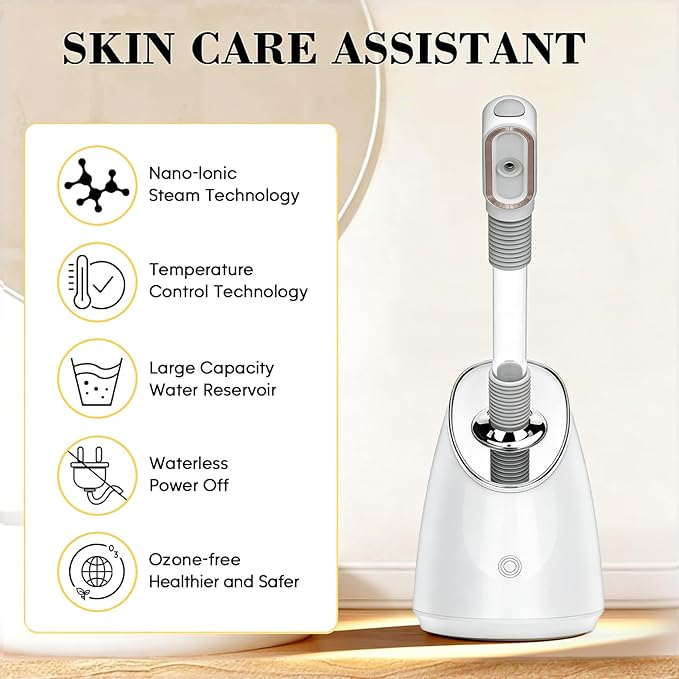 Pjordo Facial Steamer Spa Kit, Nano Ionic Face Steamer for Deep Cleaning Unclogs Pores, Warm Mist Humidifier Steamer for Face Home Sauna SPA, Self Care Gifts for Women