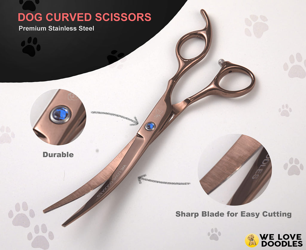 Dog Grooming Scissors Kit, 4 Pieces, Curved, Straight & Thinning Shears Set