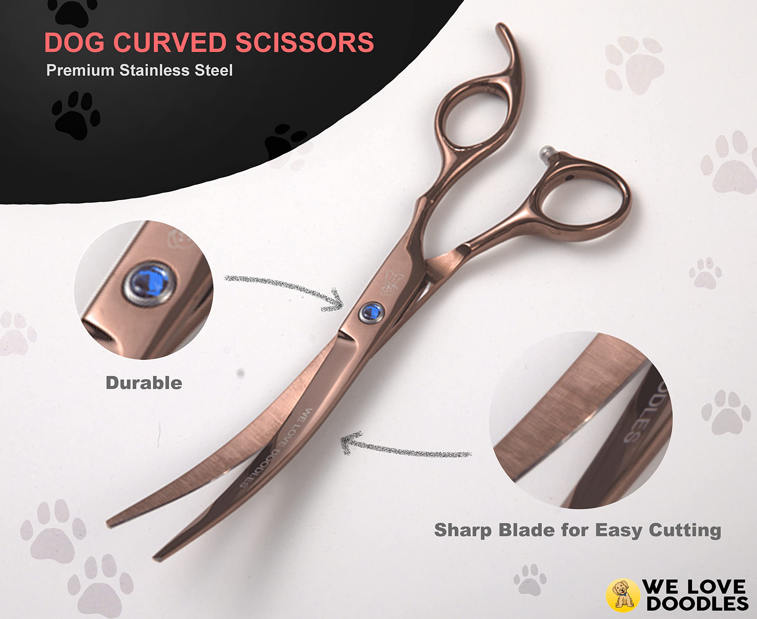 Dog Grooming Scissors Kit, 4 Pieces, Curved, Straight & Thinning Shears Set