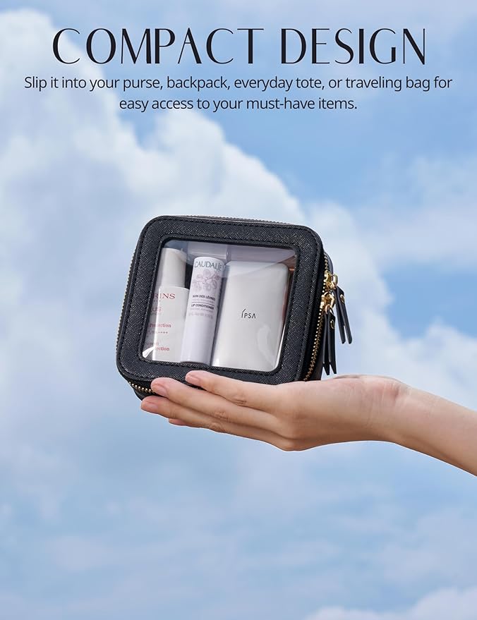 Popvibe Clear Makeup Case Toiletry Bag Travel Medium Clear Cosmetic Bag with Zipper, Make Up Bag Organizer Traveling TSA Approved Transparent Bag Car for Essentials, Mini & Medium, Black