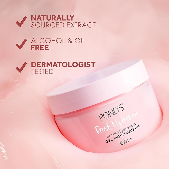 POND'S Fresh Hydration Gel Moisturizer – 24 HR Hydration with Watermelon Extract & Antioxidants – Alcohol & Oil-Free Face Moisturizer-– Dermatologist Tested,3.4 oz,(Pack of 2)