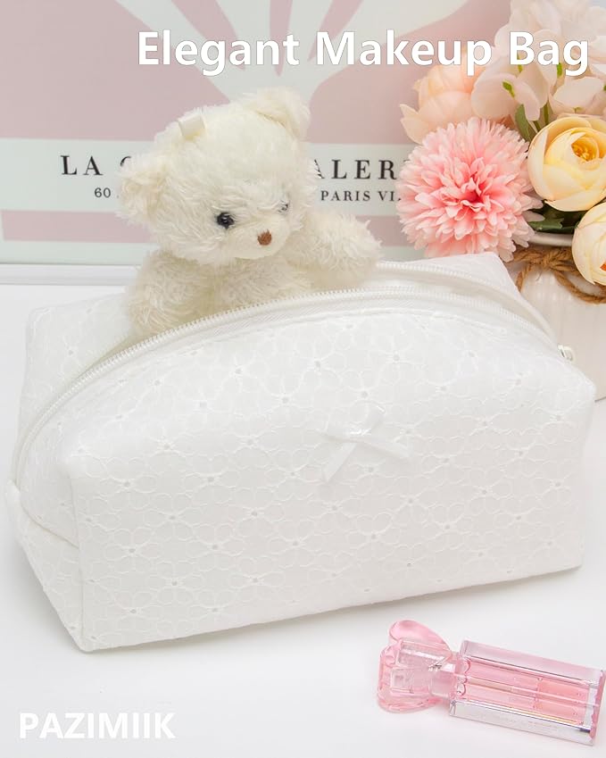 PAZIMIIK Cozy Makeup Bag for Women,Zipper Cosmetic Pouch,Embroidery Floral