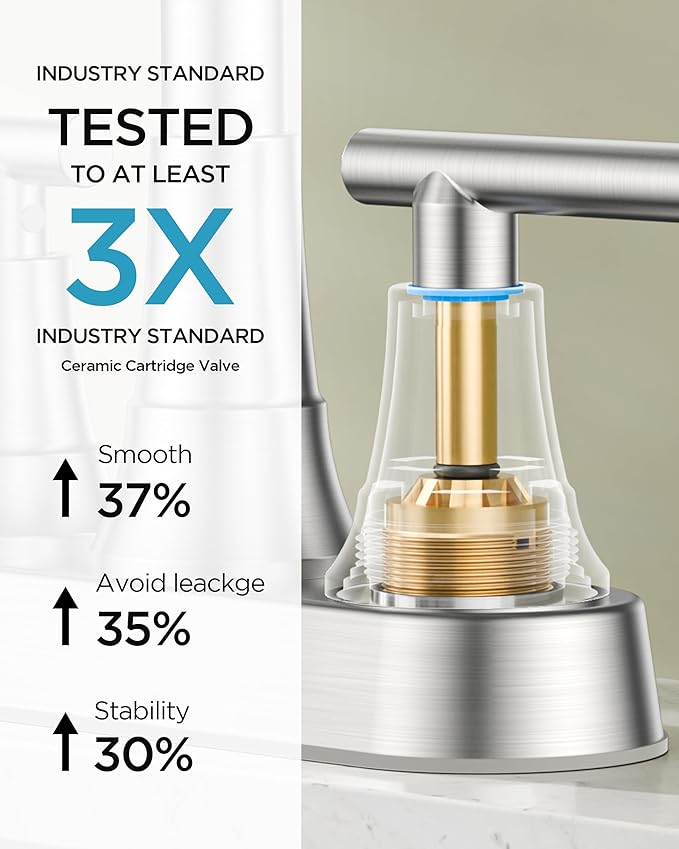 FORIOUS 4 Inch Centerset Bathroom Faucet 3 Hole, 2 Handle Brushed Nickel Faucet for Bathroom Sink with Pop Up Drain Assembly, Lead-Free Sink Faucet for Bathroom Vanity RV