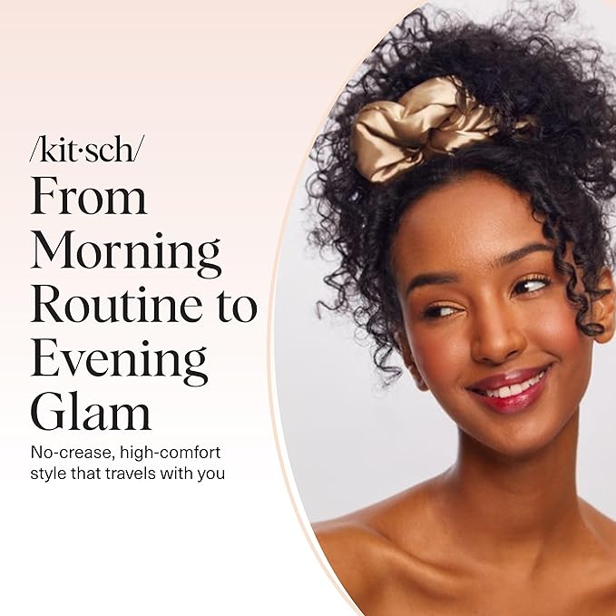 Kitsch Satin Scrunchies for Women - No Crease, Frizz Control | Softer Than Silk Scrunchies Gentle On Hair Scrunchies for All Hair Types | Stylish Hair Accessories - Charcoal & Gold, 2pcs