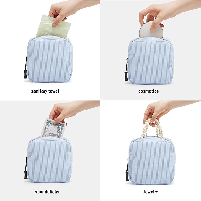 ZOEMTIU Small Makeup Bag for Purse,Mini Cosmetics Bag cute Zipper corduroy Cosmetic Pouch Storage Pouch Travel Toiletry Organizer for Women Girls(Blue)
