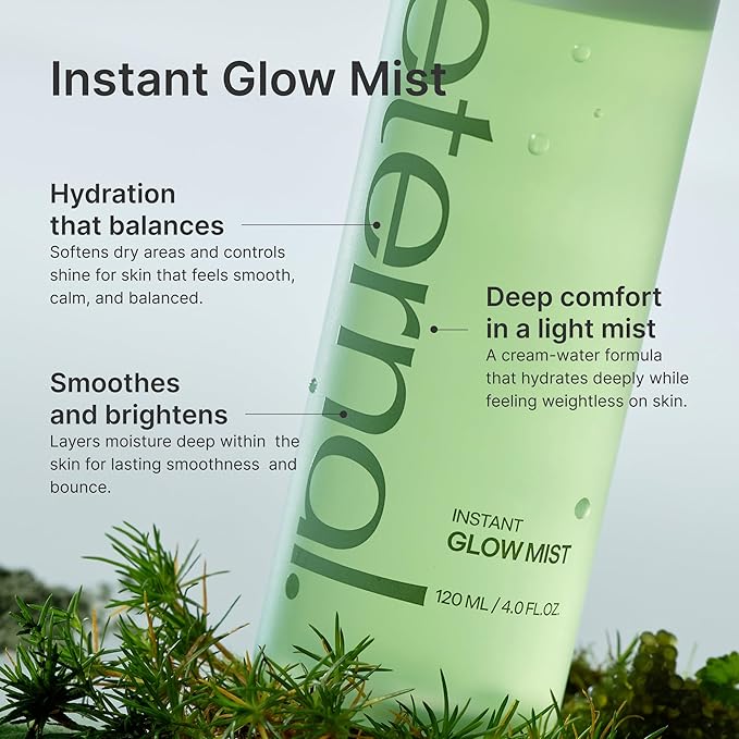 Coeternal Instant Glow Mist, Hydrating Lightweight Korean Face Mist with Algae 11, Niacinamide and Turmeric root, Moisturizing Spray for Dewy, Glass Skin, For Dry or Sensitive Skin, 120ml / 4.0 fl.oz.