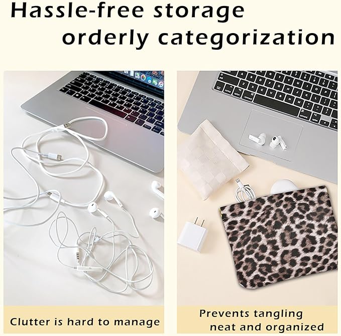 HIGH FIT Leather Pocket Cosmetic Bag for Purse,Coin Purse Lipstick Cosmetic Accessories Organizer, Travel Kit Storage Pouch,Waterproof Portable No Zipper Self-closing (Leopard print)