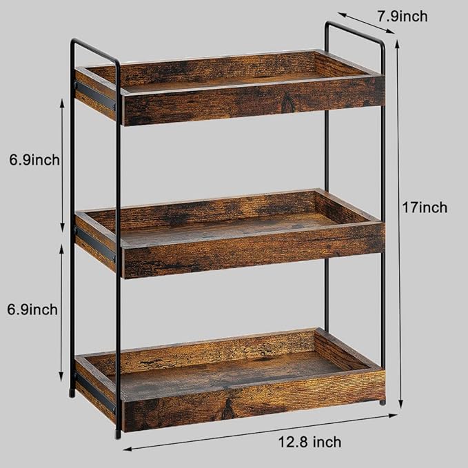 SANRETAHO 3-Tier Wood Bathroom Counter Organizer, Kitchen Spice Rack