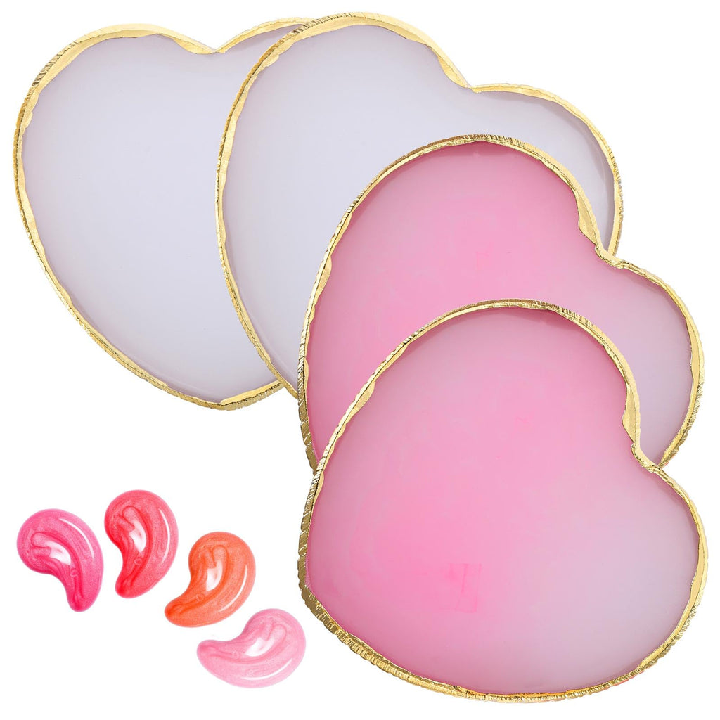 4 Pack Nail Art Palette, Resin Polish Color Design Makeup Mixing Plate, Heart Shape Mini Paint Palette for Nails - White, Pink