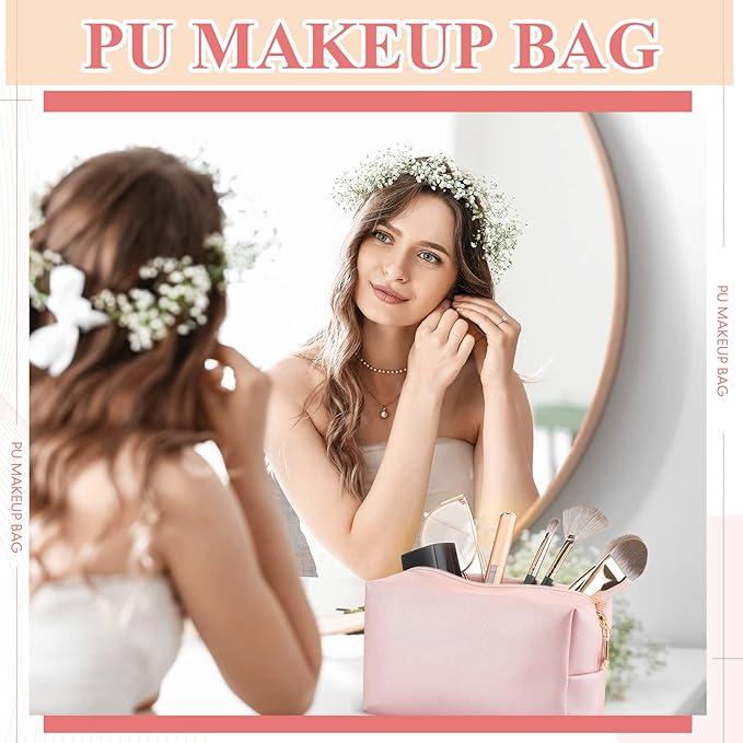 Kigeli Aesthetic Makeup Bags PU Leather Cosmetic Pouches Waterproof Plain Toiletry Bags Makeup Pouches Bulk for Women Party Gift Travel Storage Organizer(Rose Gold,7.1 x 2.8 x 4.3 in)