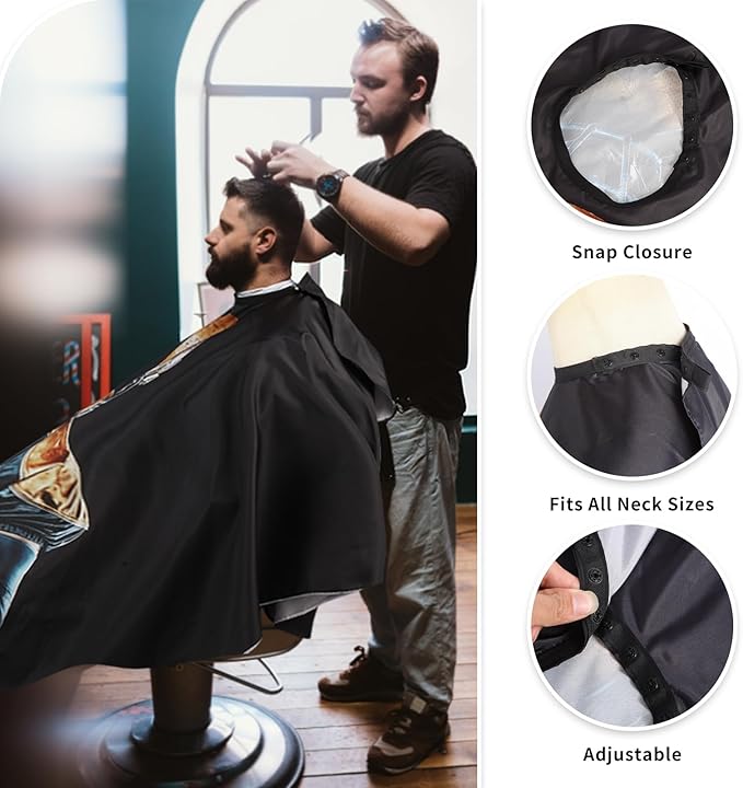 Professional Hair Cutting Cape with Neck Duster Brush, Waterproof Salon Barber Cape with Snaps, Barber Accessories (Football Players)