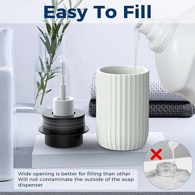 POSOSTO Ceramic Foaming Hand Soap Dispenser，12 oz Bathroom Soap Dispensers， Lotion Dispenser for Kitchen, Refillable Matte Streaks Soap Dispenser with Large Pump (Beige-2Pack)