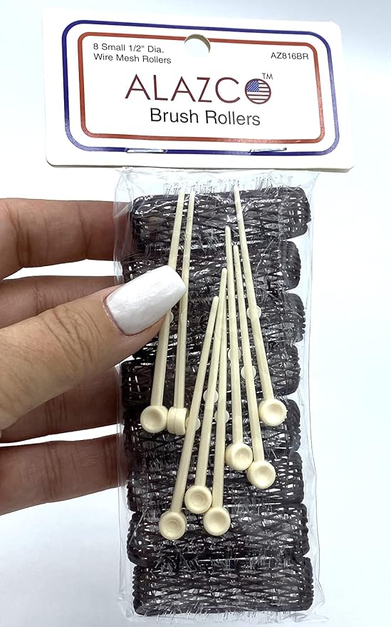 16 pc Vintage Style Hair Roller Mini Small Brush Rollers Mesh Curlers Bristles 2"x 1/2" Flexible Locking Pins Small Curls Short Hair