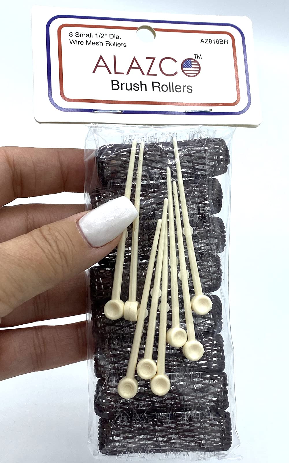 16 pc Vintage Style Hair Roller Mini Small Brush Rollers Mesh Curlers Bristles 2"x 1/2" Flexible Locking Pins Small Curls Short Hair