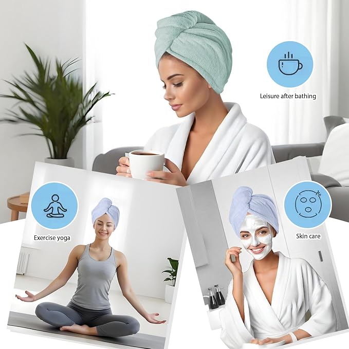 Microfiber Hair Drying Towel Wrap for Women, Hair Turbans Towel for Wet Hair,turbie Twist Hair Towels(The Color of the Picture is for Reference only) (Blue,Light Green)