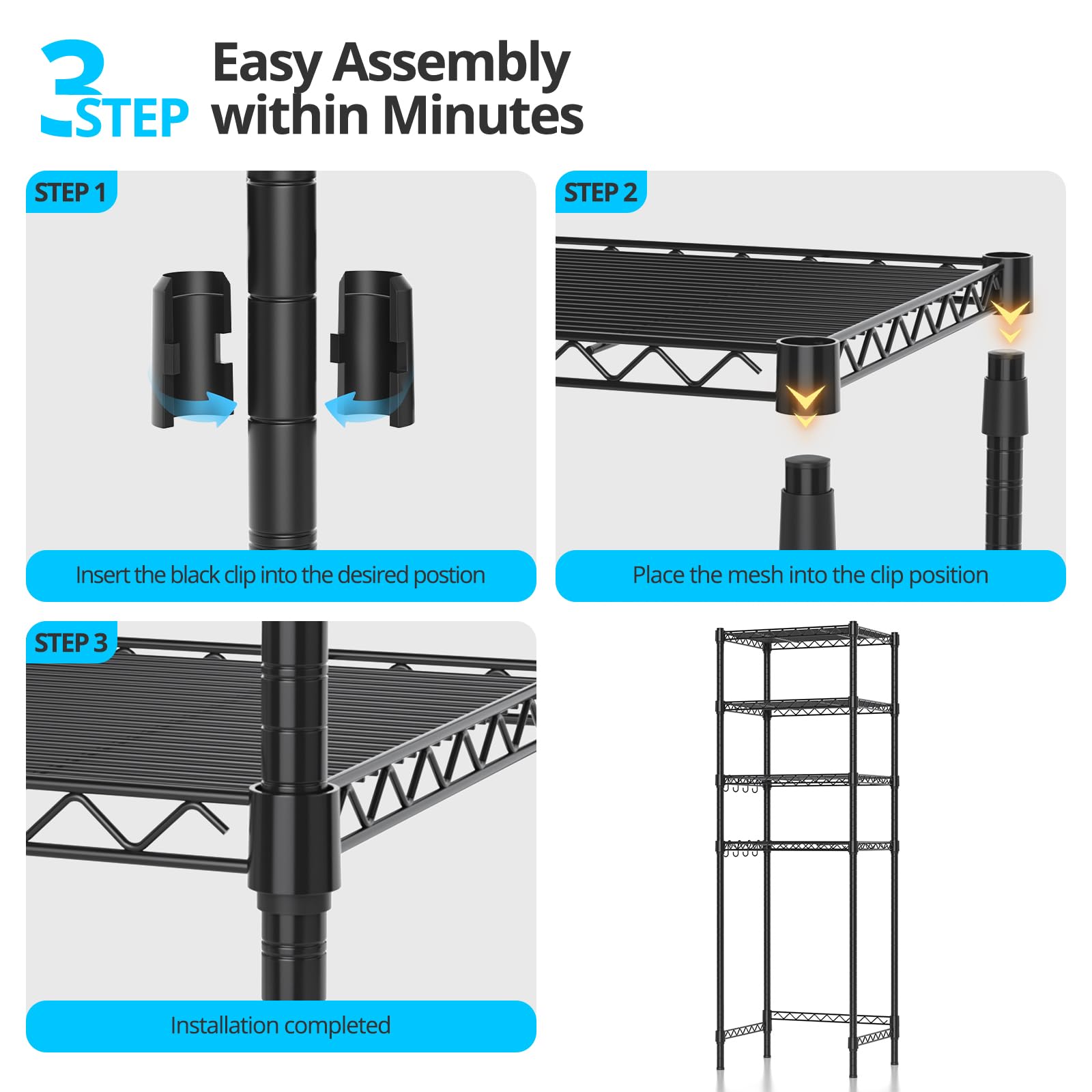 Hodonas Adjustable Mini Fridge Shelf, Black, 26.58" W x 20.28" D x 78.35" H