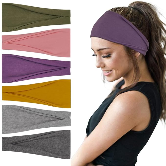YONUF Fashion Headbands For Women Wide Headband Yoga Workout Head Bands Hair Accessories Band 6 Pack