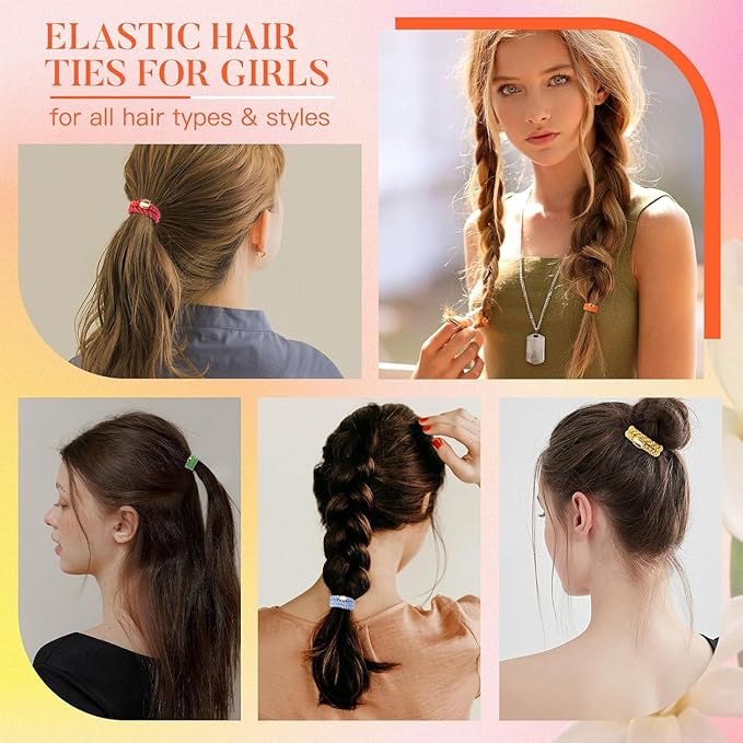 Hair Ties No Damage - 10PCS Ponytail Holders - Elastic Hair Ties for Thick Hair - Braided Hair Bands for Women Girls's Hair - Neon