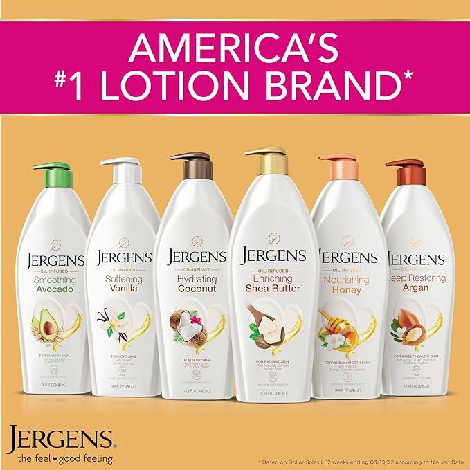 Jergens Shea Butter Hand and Body Lotion, Deep Conditioning Moisturizer, 3X More Radiant Skin, with Pure Shea Butter, Dermatologist Tested, 16.8 Oz (Pack of 2)