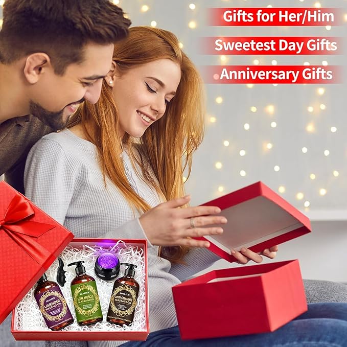 Massage Oil for Massage Therapy,3 Pack Cellulite Massage Oil,Sore Muscle Arnica Oil & Lavender Massage Body Oil with Massage Ball & Thumb Saver Tool,Mens Gifts,Birthday Gifts for Women and Men
