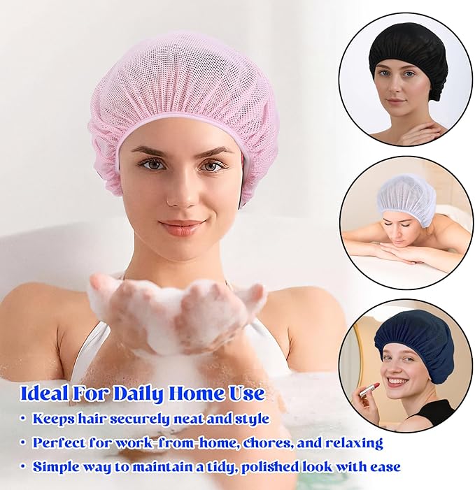 guduling 4pcs Mesh Hair Net for Sleeping, Net Plopping Cap for Drying Curly Hair, Curly Hair Drying Cap for Women Sleeping Dry Hairs, Kitchen Home Use (Black, Navy, Dark Blue, Gray)