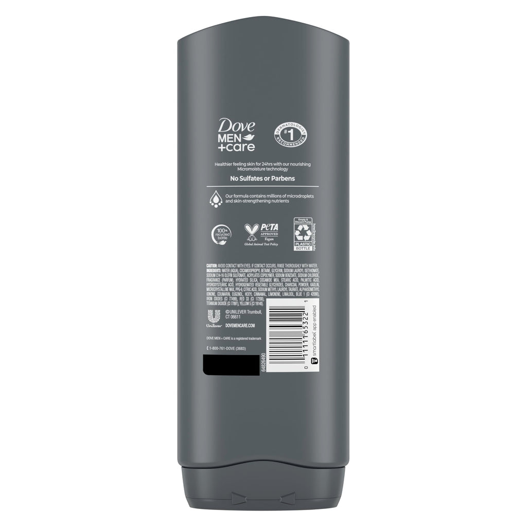 DOVE MEN + CARE Body and Face Wash Purifying Charcoal + Clay Body Wash for Men with 24-Hour Nourishing Micromoisture Technology 18 oz