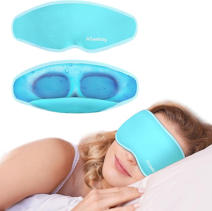 ATreebay 3D Gel Cooling Eye Mask, Weighted Eye mask for Sleeping, 3D Contoured Cup No Pressure Night Blindfold Sleep Mask, Ice Cold Pack Eyes Cold Compress for Puffy Eyes, Dark Circle, Light Blue