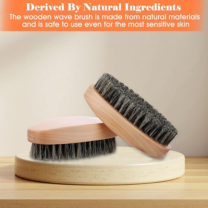 Curved 360 Wave Brush for Men – 2 PCS Medium Hard Boar Bristle Palm Brush with Ergonomic Wood Handle for Defining 360 Waves, Lay Down Hair, and Daily Wave Training for Black Men Textured Hair