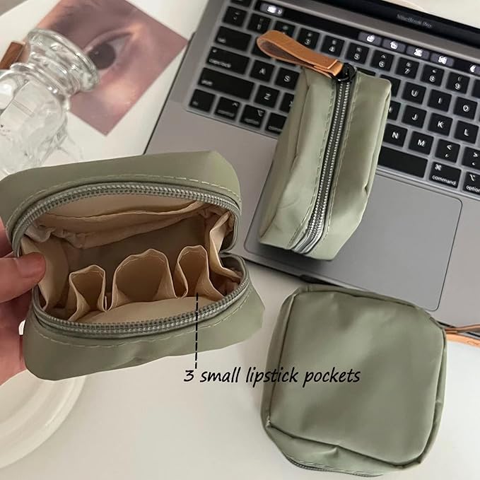 Hekyip Mini Cosmetic Bag, Travel Makeup Pouch, Portable Waterproof Cosmetic Pouch for Ladies Women, Mini(Mini Green)