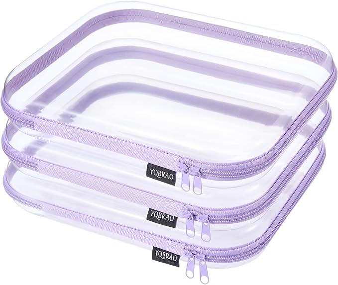 YQBRAO Clear Hard Shell Zipper Cases, 4 Medium Makeup Organizers