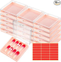 Landhoow 15 Pcs Press on Nail Storage Box with Adhesive Double Sided Tape Acrylic Artificial False Nail Packaging Display Case Organizer for Home Business Salon Supplies (Pink)