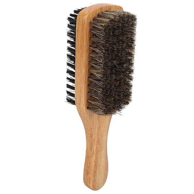 Brrnoo Double Sided Beard Brush, Imitation Bristle with Rubber Wood Handle for Men, Mustache Brush, Beard Grooming Tool - Brown