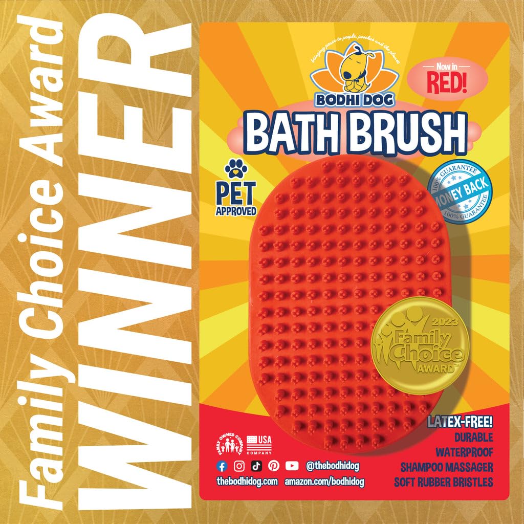 Bodhi Dog Shampoo Brush - Pet Grooming & Bath Supplies for Dogs and Cats - Bath Brush for Long & Short Hair - Premium Scrubber for Shower, Showerhead, Sprayer & Bathing (One Pack, Red)