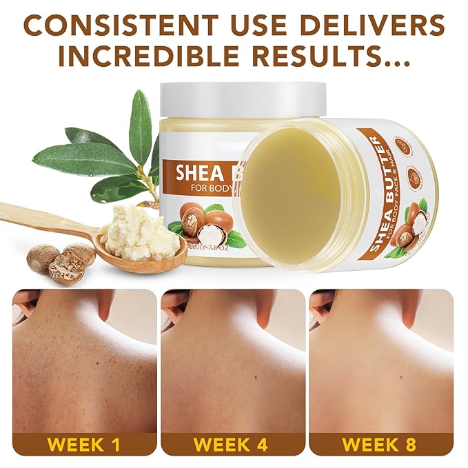 Shea Butter Raw, Pure Natural Shea Butter for Face & Body with Vitamin A, E and F, Hand Cream, Long-Lasting Hydration & Deeply Moisturizing for Dry, Cracked Skin, SkinCare, Keeps Skin Healthy 7.8 oz