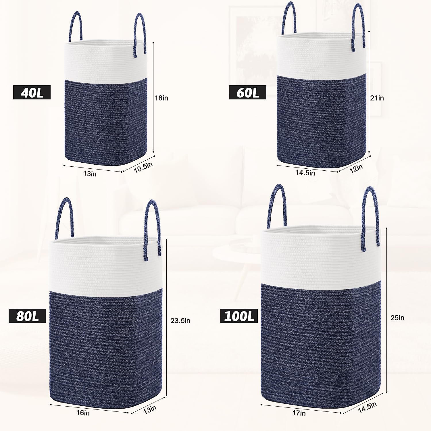 Artfeel Laundry Basket,Woven Cotton Rope Laundry Hamper,60L Versatile Storage for Dirty Clothes,Baby Toys,and Blankets in Bathroom, Nursery,and Living Room