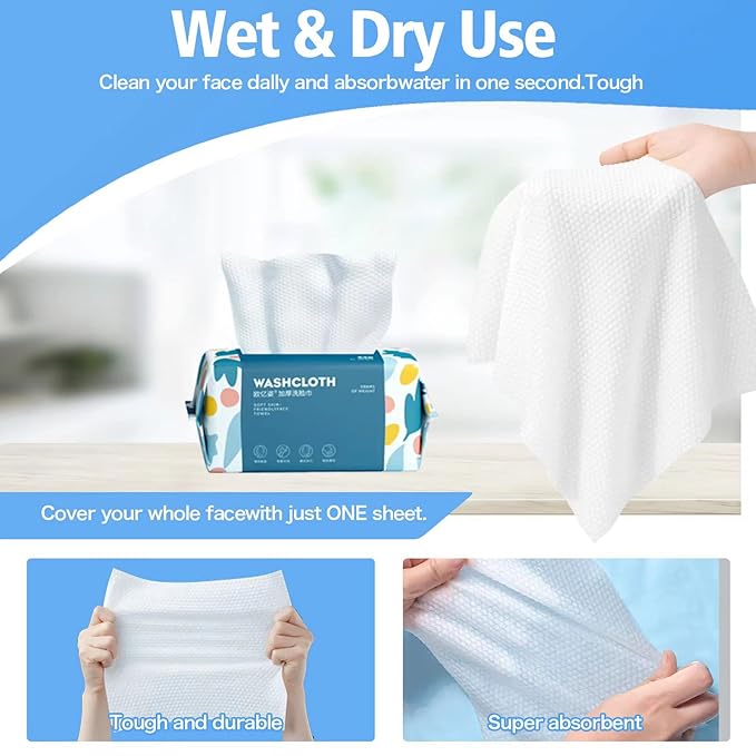 300 Count Disposable Face Towel,Thickening Ultra Soft Washcloths,Facial Cotton Tissue,Lint-free cotton dry wipes Multi-Purpose for Skin Care,Make-up Wipes,Face Wipes and Facial Cleansing